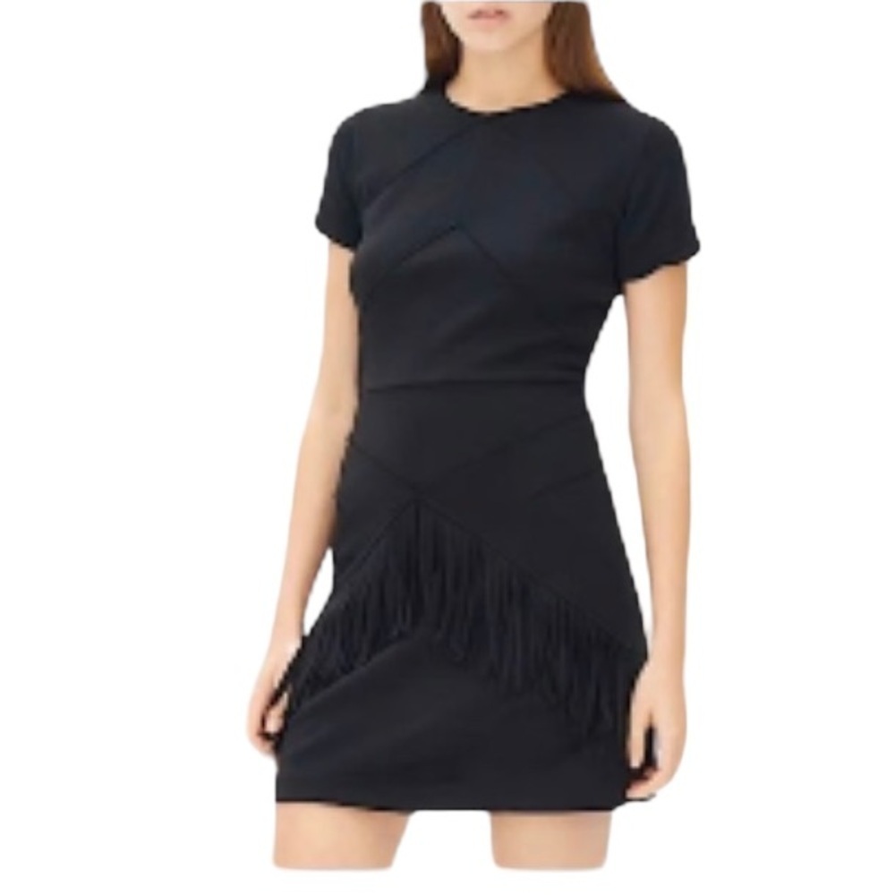 Gianni Bini Fringe Knee Length Black Short Sleeve Grunge Goth Dress Size Medium